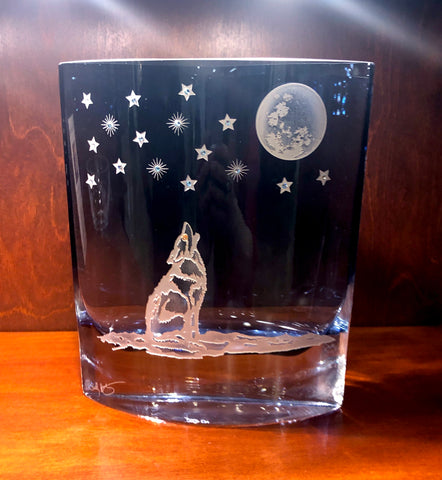 Howling Wolf Blue Square Vase