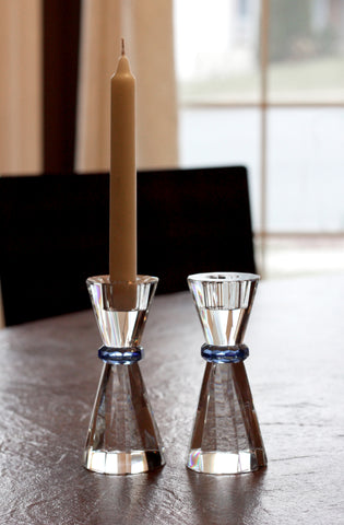 Facet-cut Blue Cobalt Candle Holders (Set of 2)