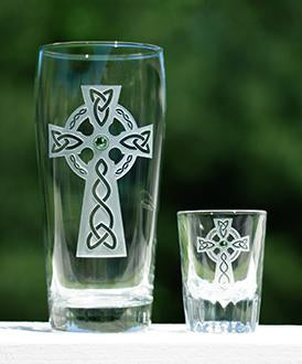 Celtic Cross Pint & Shot Glass Set