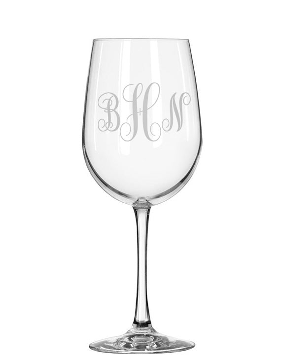Custom Monogram Shield Design Martini Engraved Modern Wine 