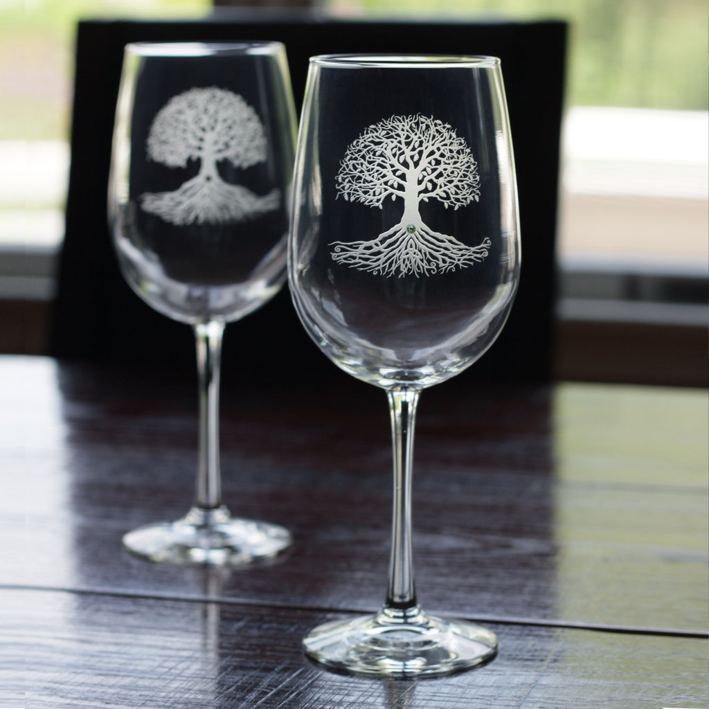 Butterfly Etched Crystal 18 oz Wine Glass Set of 2