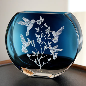 Sweet Surprises Hummingbird Cobalt Blue Round Vase