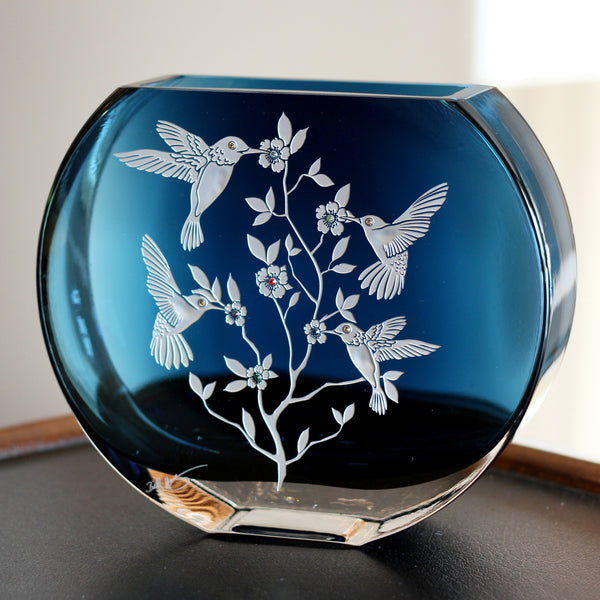 Sweet Surprises Hummingbird Cobalt Blue Round Vase