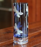 Dancing Dragonflies Blue Cylinder Vase