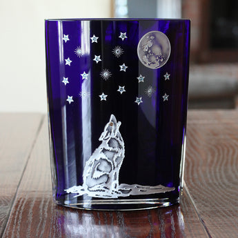 Howling Wolf Cobalt Blue Square Vase