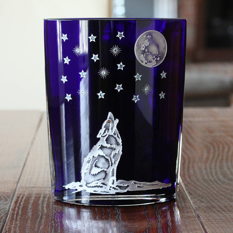 Howling Wolf Cobalt Blue Square Vase