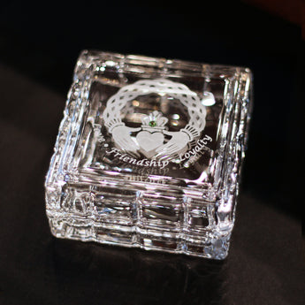 Celtic Claddagh Square Crystal Jewelry Box
