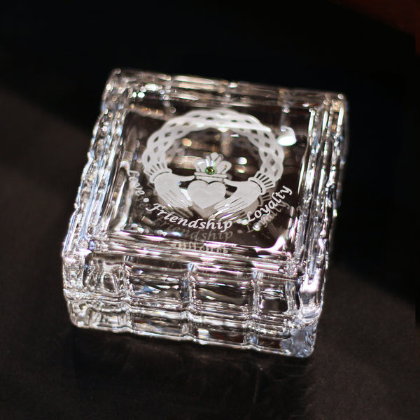 Celtic Claddagh Square Crystal Jewelry Box