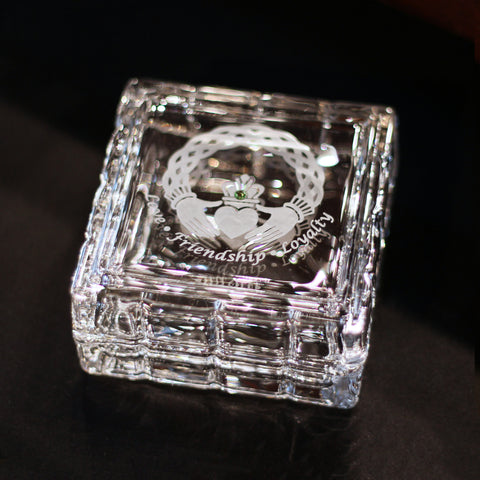 Celtic Claddagh Square Crystal Jewelry Box