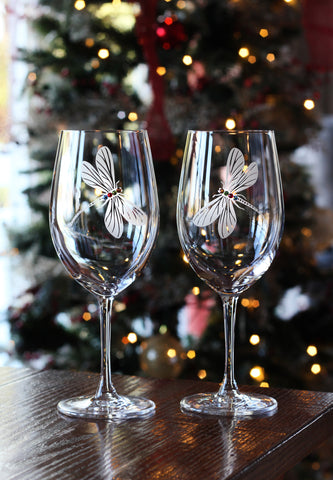 Dragonfly Red Wine Glasses
