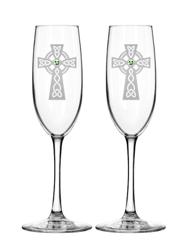 Celtic Cross Champagne Flutes