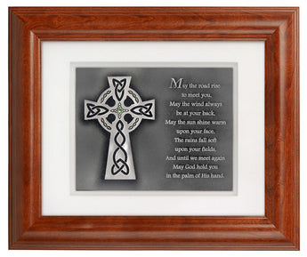 Celtic Cross with Irish Blessing — Framed Hand-Carved Fine Art Glass