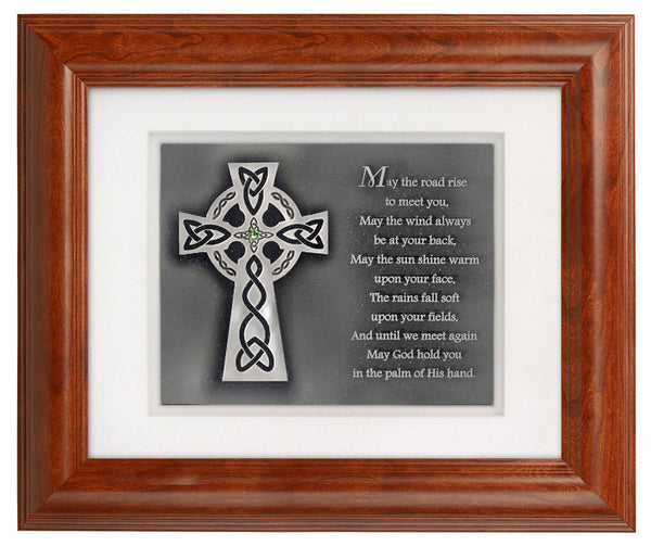 Celtic Cross with Irish Blessing — Framed Hand-Carved Fine Art Glass