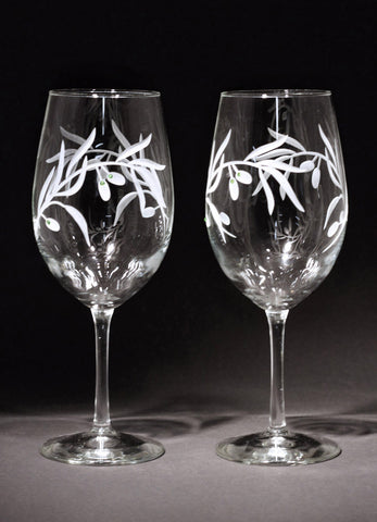 Healy Glass Artistry - Olive Branch Red Wine Glasses