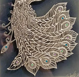 hand carved glass peacock framed