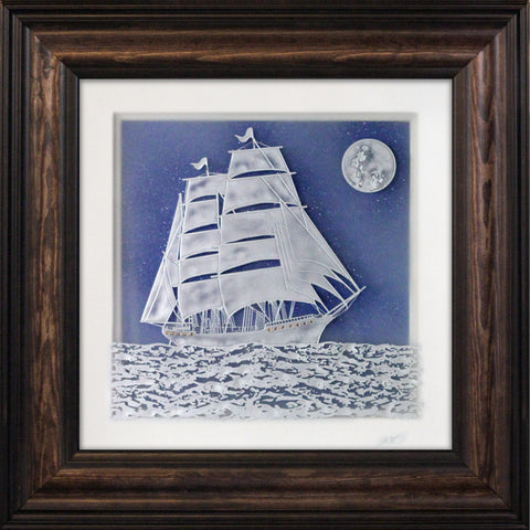 The Schooner Ship — Framed 12 x 12