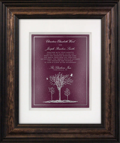 Hand-Carved Wedding Invitation — Framed 11 x 14